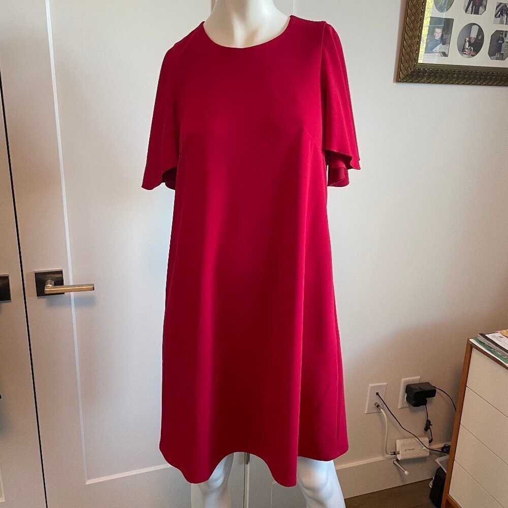 Maggy London for Nordstrom Lined Flutter Slv Poly Flared Swing Dress Red 8 NWOT